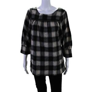 Graham & Spencer Womens Cotton Plaid Back Buttoned Long Sleeve Top Black Size S
